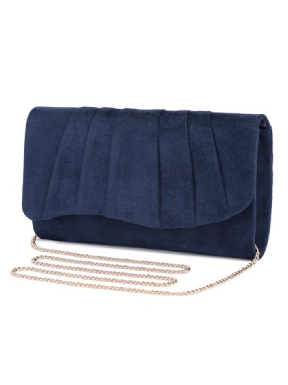 Velvet Pleated Evening Clutch with Chain Strap Formal Wedding Purse